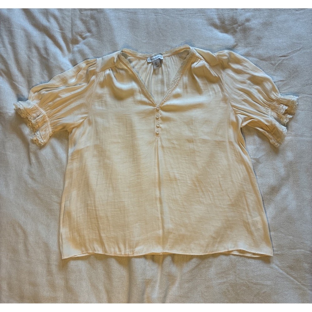 Women's Blouse Top Large Cream Peasant Blouse Lace Accent Cottagecore Coquette